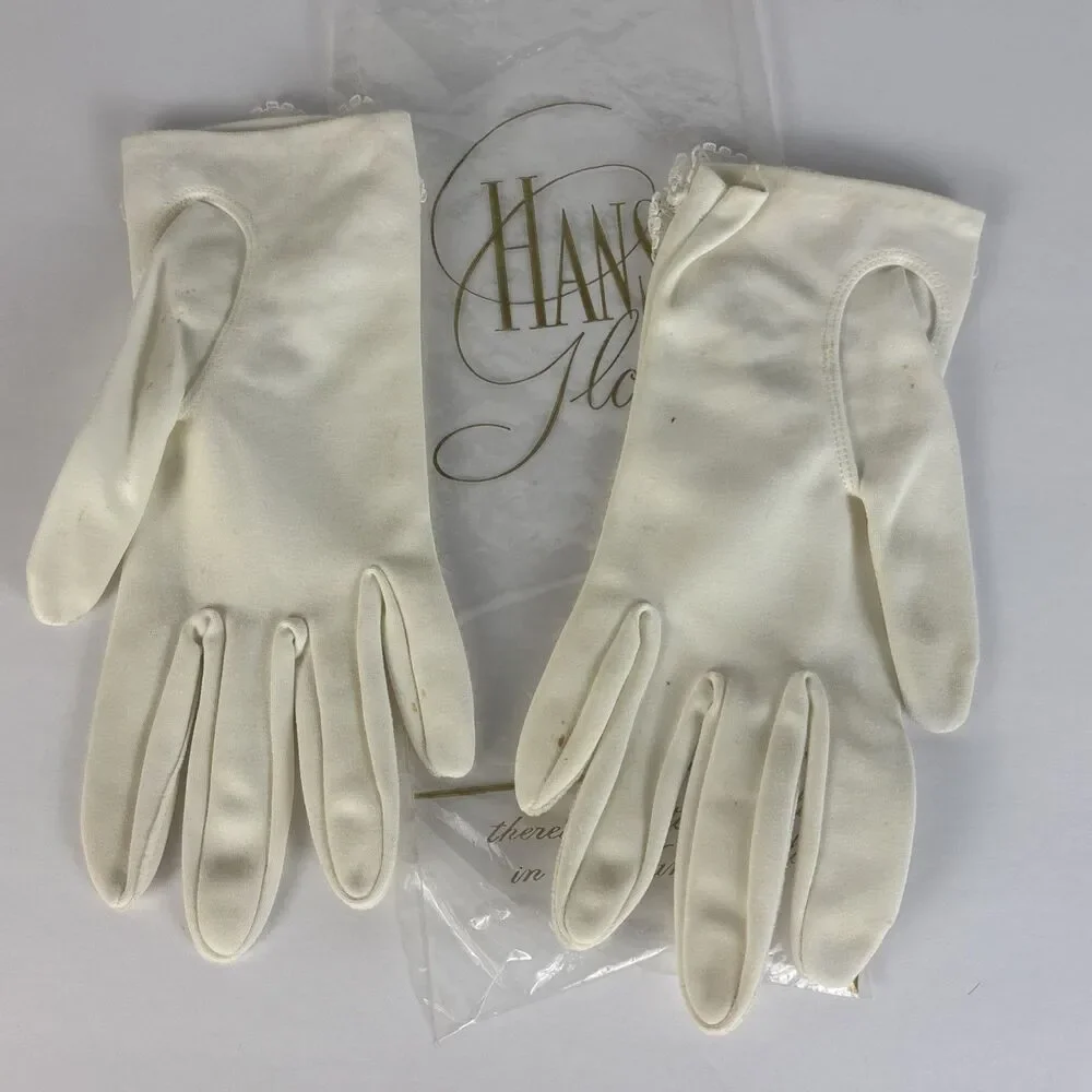 VTG Hansen Gloves White with Lace Size 7 Very Nice